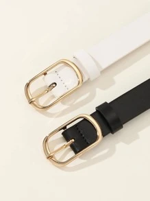 2pcs/Set Women's Gold Tone 3-Prong Belt, Versatile Waist Belt Suitable For Dresses, Jeans, Casual Wear, PU Leather Summer, School Fall, Autumn, Halloween - Black and White - View 3