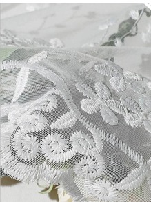 Rustic Embroidered Sheer Curtain With Small Flowers - White - View 6