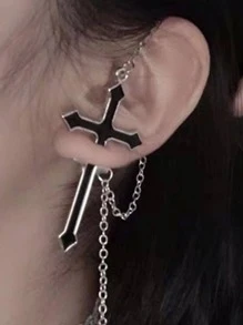 1pc Punk Cross Decor Earring For Women For Party - Silver - View 3