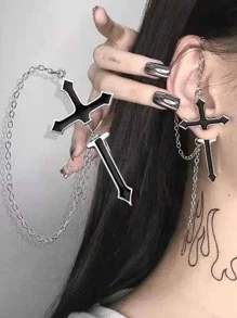 1pc Punk Cross Decor Earring For Women For Party - Silver - View 1