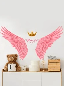 1入組翅膀和皇冠圖案牆現代PVC牆貼適用於家庭牆面裝飾 - 粉色 - 查看 3