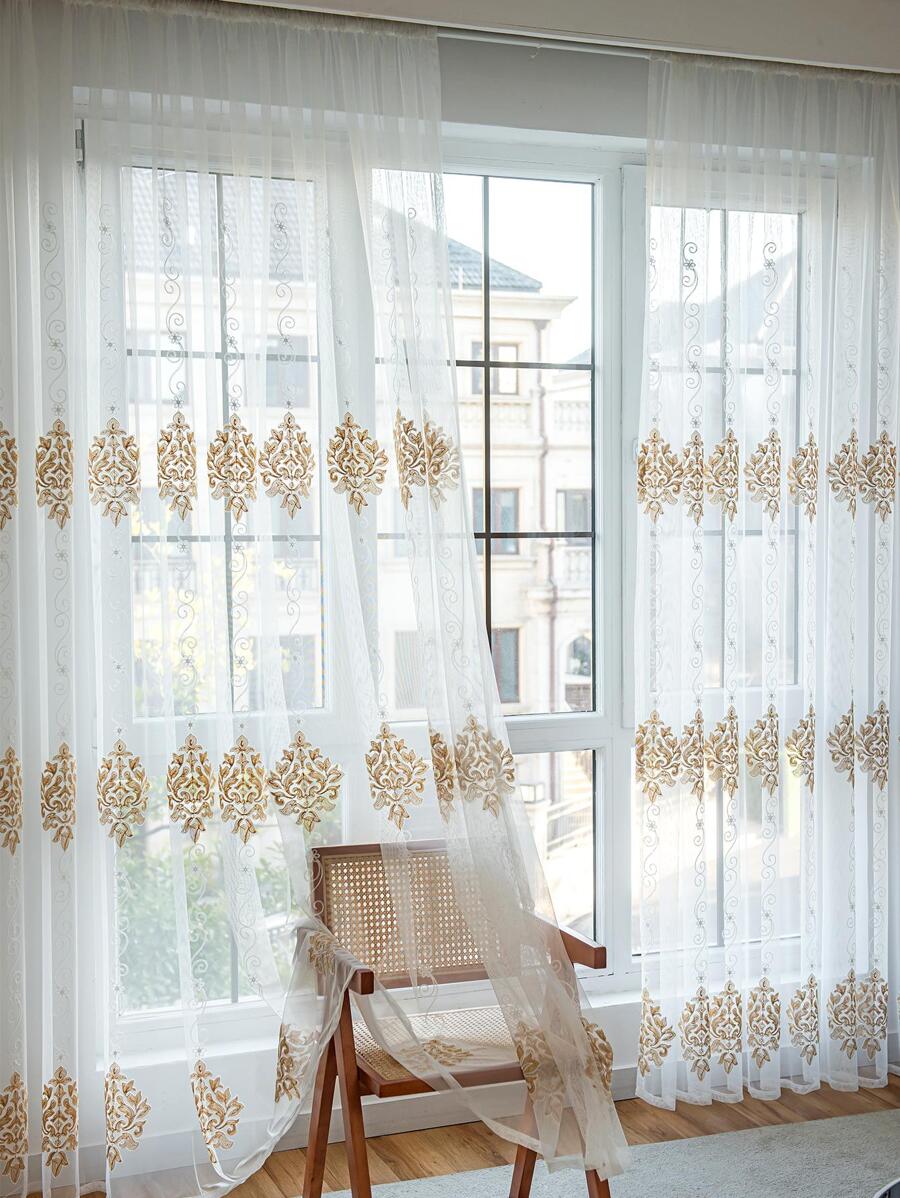 刺繡細節1片薄透現代滌綸燈過濾薄透窗簾適用於家用的 - 彩色 - 查看 1