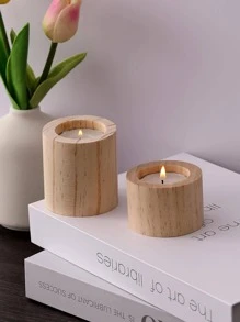 2入組木頭燭臺 - 米色 - 查看 3