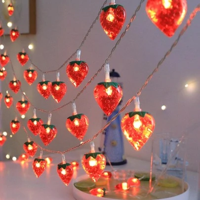 1入組10/20/30顆led 1.5/3/4.5m草莓形狀串燈,適用於兒童房間裝飾、童話主題房間裝飾、生日派對、婚禮、派對用品、禮品,四季皆通用