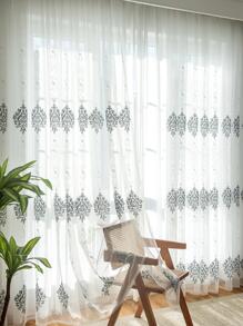 Embroidered Detail Single Panel Sheer Curtain, Modern Polyester Light Filtering Sheer Curtain For Household