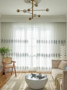 Embroidered Detail Single Panel Sheer Curtain, Modern Polyester Light Filtering Sheer Curtain For Household