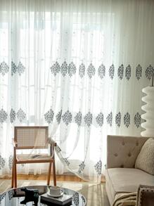Embroidered Detail Single Panel Sheer Curtain, Modern Polyester Light Filtering Sheer Curtain For Household