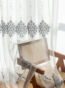 Embroidered Detail Single Panel Sheer Curtain, Modern Polyester Light Filtering Sheer Curtain For Household