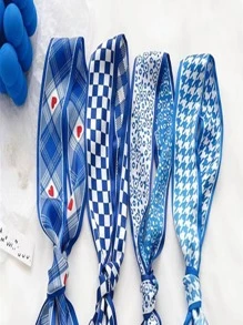 4pcs Women Houndstooth Pattern Fashion Skinny Scarf For Daily Decoration - Multicolor - View 3