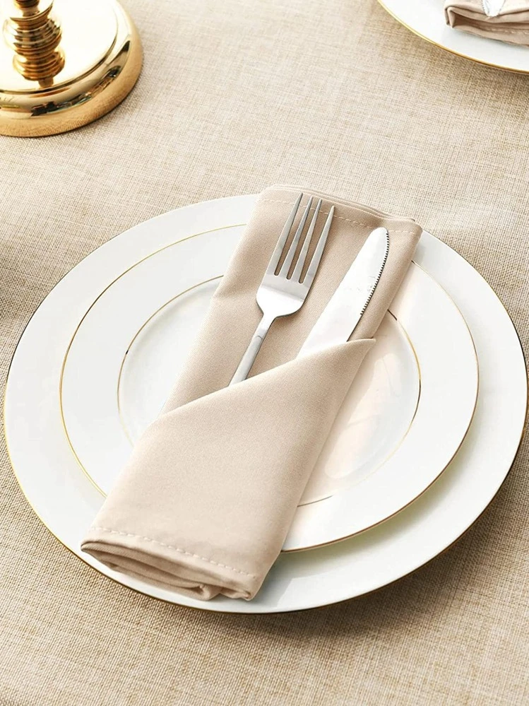 ソリッドカラーのナプキンクロス、ディナーテーブルやパーティー用のシンプルなポリエステルテーブルナプキン6枚 - ベージュ - 見る 3