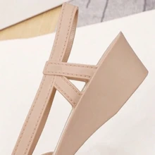 Giày nêm trang trí hoa cho nữ, giày đế xuồng PVC ngoài trời thời trang - Màu be - Xem 5