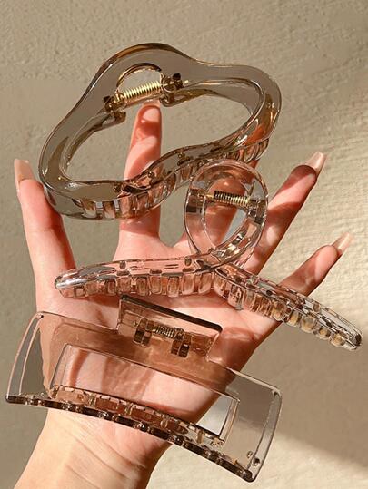 3 piezas Pinza de pelo de plástico ligero con forma de nube de unicolor tostado para mujer, de estilo elegante y versátil, accesorio de pelo transparente adecuado para uso diario, salir, bañarse, lavarse la cara, maquillaje, peinado, combinar con ropa, accesorios de pelo, etc. Pinzas de pelo casuales estilo Y2K para la escuela, la universidad, vacaciones de otoño e invierno