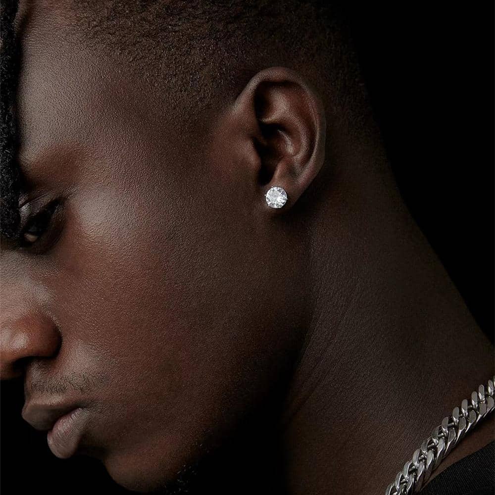 925 銀穿孔耳環尺寸 H3 毫米、S4 毫米、M5 毫米、L6 毫米、Xl7 毫米簡約清新風格，白色水鑽裝飾，中性樸素迷你鑽孔耳環，適合男士和女士骨耳環 - 星星 - 查看 1