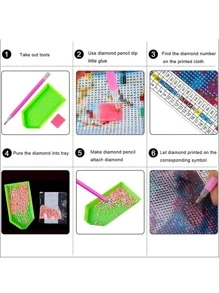 1 Bộ Nhựa Tự Làm Tranh Gắn Đá Không Gọng, Phong Cảnh Hiện Đại & Khẩu Hiệu Đồ Họa Tự Làm Tranh Gắn Đá Cho Trang Trí Tường Nhà - xanh quân đội - Xem 7