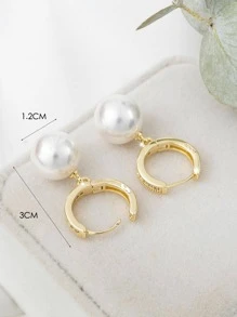 1 对时尚简约百搭金银锆石仿珍珠巴洛克珍珠女士环形耳环，奢华高端精致优雅珠宝，婚礼，派对，礼物 - 金黃色 - 查看 4