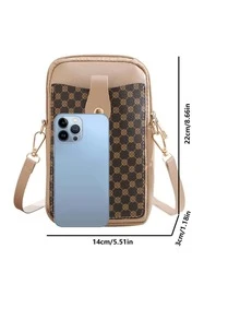 幾何樣式時尚斜肩包迷你手機包適用於口紅 - 杏色 - 查看 2