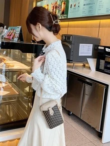 幾何樣式時尚斜肩包迷你手機包適用於口紅 - 杏色 - 查看 5