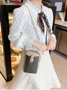 幾何樣式時尚斜肩包迷你手機包適用於口紅 - 杏色 - 查看 3