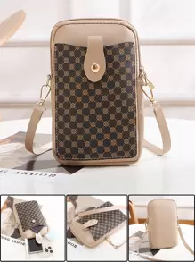 幾何樣式時尚斜肩包迷你手機包適用於口紅 - 杏色 - 查看 1