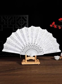 Breezier 1 cái Quạt cầm tay họa tiết hoa, Quạt gấp PP hiện đại cho gia đình - Bạc - Xem 1
