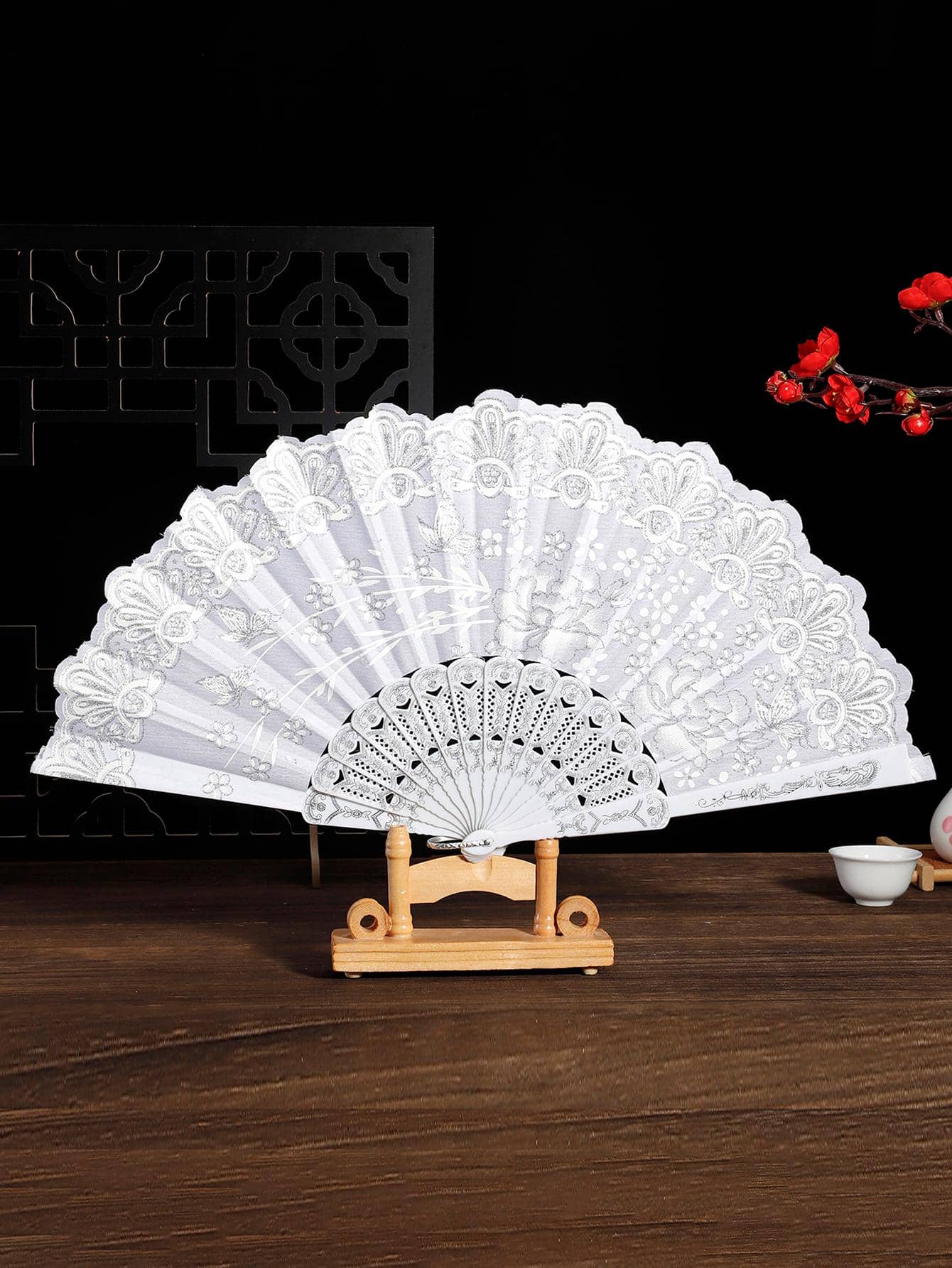Breezier 1 cái Quạt cầm tay họa tiết hoa, Quạt gấp PP hiện đại cho gia đình - Bạc - Xem 1