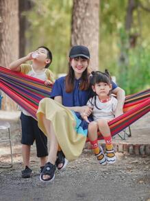 1入口袋式戶外花園露營吊床配樹帶，能承受450磅負載的耐用吊床，附旅行袋，適用於露台，後院和露營，露營必備 - 彩色 - 查看 6