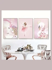 Bộ 3 tranh hoạt hình không khung 30x40cm, hình thiên nga hồng dễ thương trang trí phòng ngủ, tranh sơn dầu hình chim hồng hạc in hình poster cho phòng ngủ. - Hồng - Xem 13