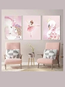 Bộ 3 tranh hoạt hình không khung 30x40cm, hình thiên nga hồng dễ thương trang trí phòng ngủ, tranh sơn dầu hình chim hồng hạc in hình poster cho phòng ngủ. - Hồng - Xem 6