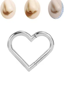 愛心設計鼻環 - 銀色 - 查看 1