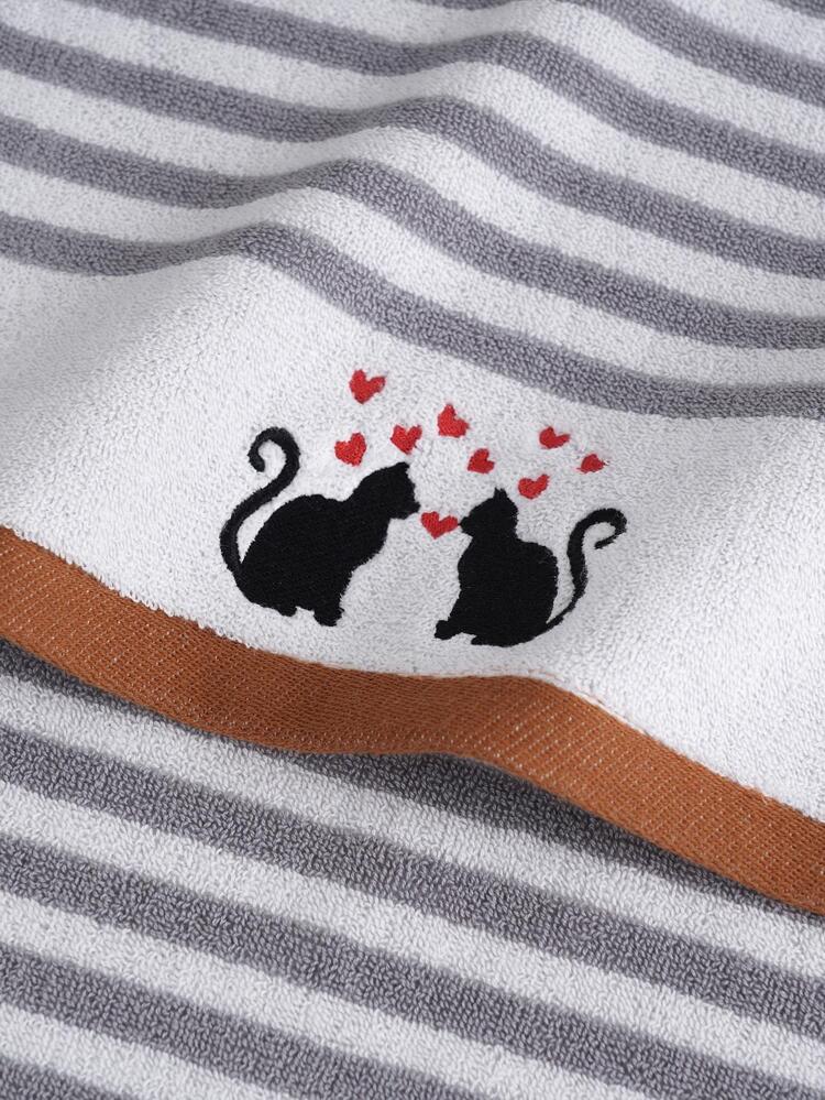 QIBHI 1/2/3pcs Cartoon Embroidered Bath Towel Or Face Towel, Striped Absorbent Washcloth/Bath Towel For Bathroom, Pool, Available In Different Sizes Sold Separately - Choose Your Preferred Size Shower Towels For Beauty Salon, Hotel Sports,Home Essentials, Towel, Skin Care Bath Towel Sheet