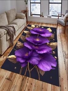 1pc Floral Pattern Anti-slip Rug, Modern Polyester Anti-slip Floor Carpet For Home