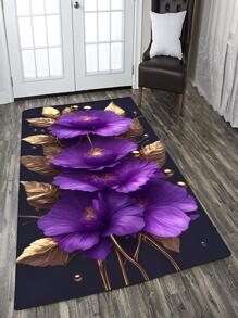 1pc Floral Pattern Anti-slip Rug, Modern Polyester Anti-slip Floor Carpet For Home