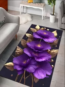 1pc Floral Pattern Anti-slip Rug, Modern Polyester Anti-slip Floor Carpet For Home