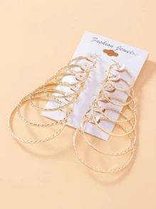 6雙極簡風格圓耳環 - 金黃色 - 查看 3