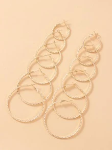 6雙極簡風格圓耳環 - 金黃色 - 查看 2