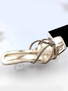 女性水鑽裝飾透明酒杯高跟穆勒魅力四射香檳色涼鞋 - 香檳色 - 查看 4