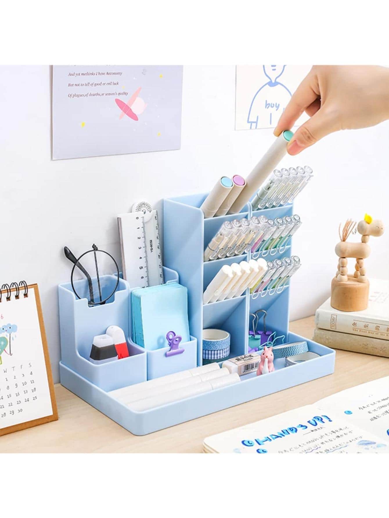 Desk Organizer Pens Markers Pencils Office Home - 藍色 - 查看 1