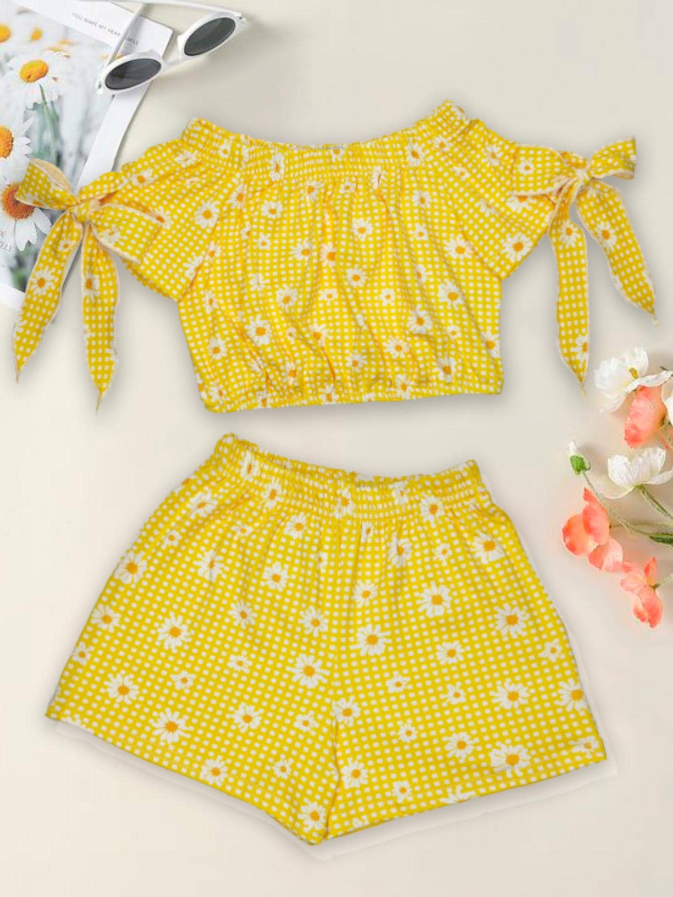 CONJUNTO SHORT PARA NIÑA - Amarillo - Ver 1