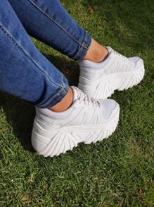 Tenis de plataforma alta color blanco casuales cómodos - Blanco - Ver 4