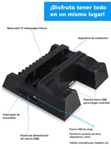 Base Enfriadora Para Ps4 Normal Pro Slim Carga 2 Controles - Negro - Ver 4