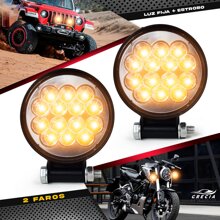 Headlights 14 Or 16 LED Round Square Mini Fixed Light And Strobe Pair - Yellow - View 1