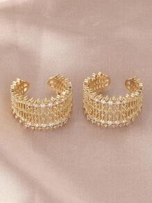 1pc Personalized Hollow Copper Micro-Inlaid Luxurious Floral Lace Metal Open Ring, Multi-Color Options