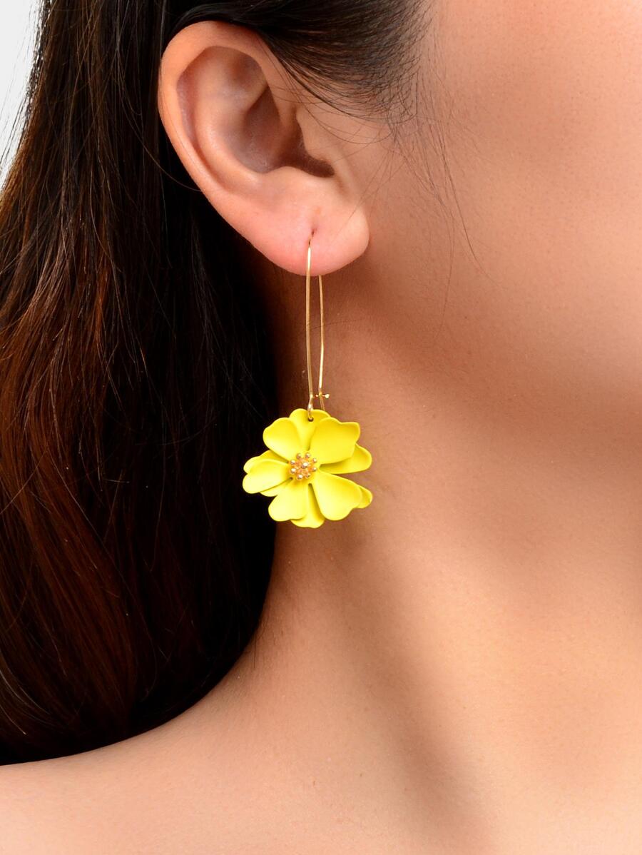 Bông tai thả trang trí hoa - Màu vàng - Xem 1