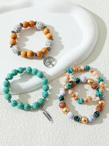 4入组/套樹形墜飾串珠手鏈 - 彩色 - 查看 2