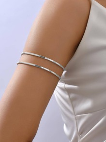 Minimalist Layered Arm Cuff - Silver - View 1
