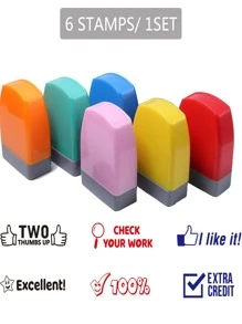 6pcs Mixed Color Stamp, Modern Letter Design Seal For Teacher, School - Multicolor - View 1