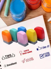 6pcs Mixed Color Stamp, Modern Letter Design Seal For Teacher, School - Multicolor - View 3