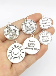 10入組/套標語細節圓形DIY吊墜 - 銀色 - 查看 6