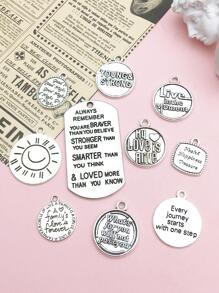 10入組/套標語細節圓形DIY吊墜 - 銀色 - 查看 4