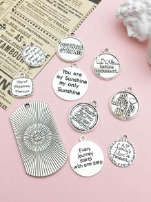 10入組/套標語細節圓形DIY吊墜 - 銀色 - 查看 2